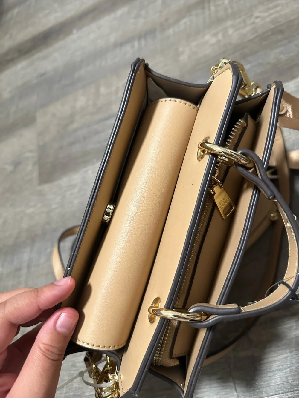 Steve Madden Beige/Tan Logo Box Crossbody Bag